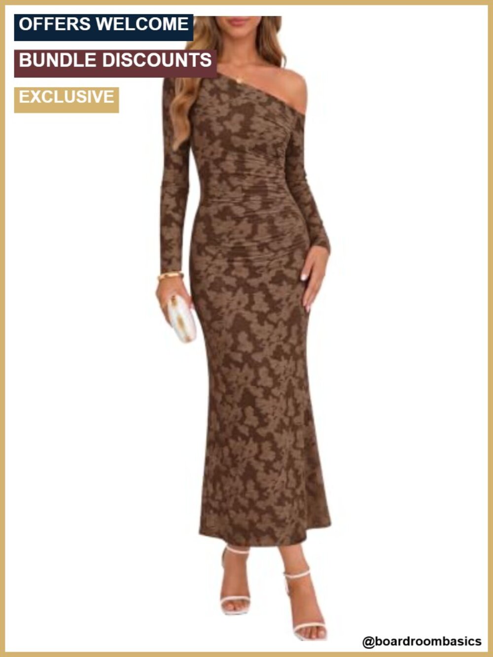 Off Shoulder Long Sleeve Floral Bodycon Maxi Dress Wedding Guest Cocktail